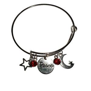 Silver Peace Charm Adjustable Bangle Bracelet